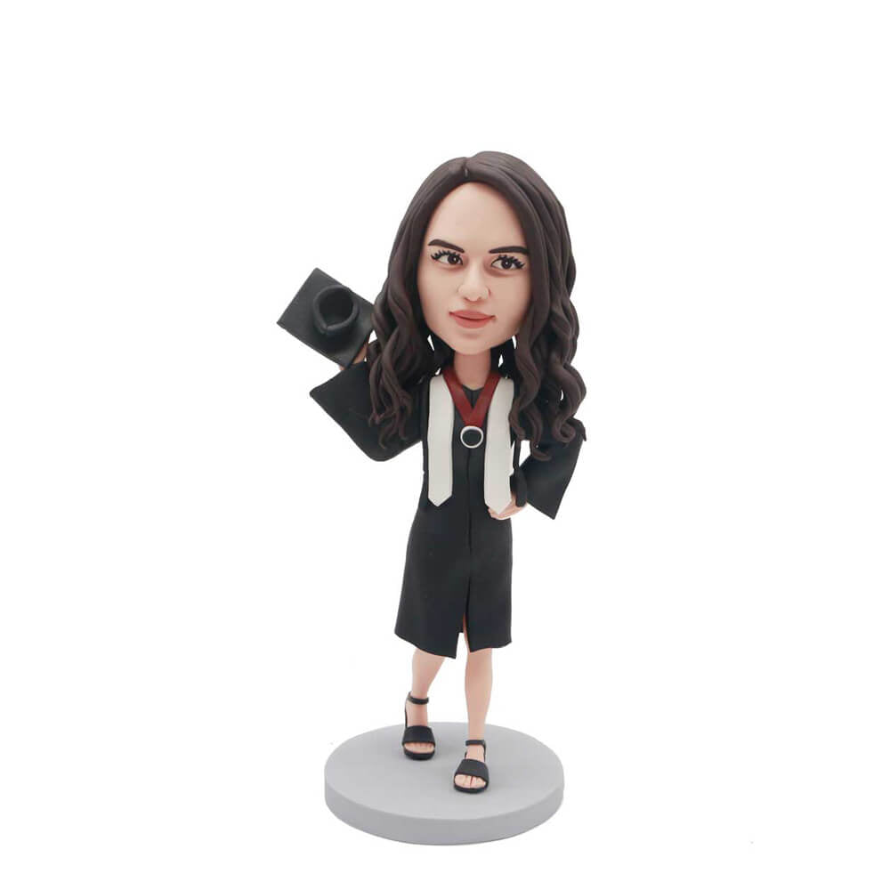 Female Graduate In Gown With Mortarboard Custom Bobblehead