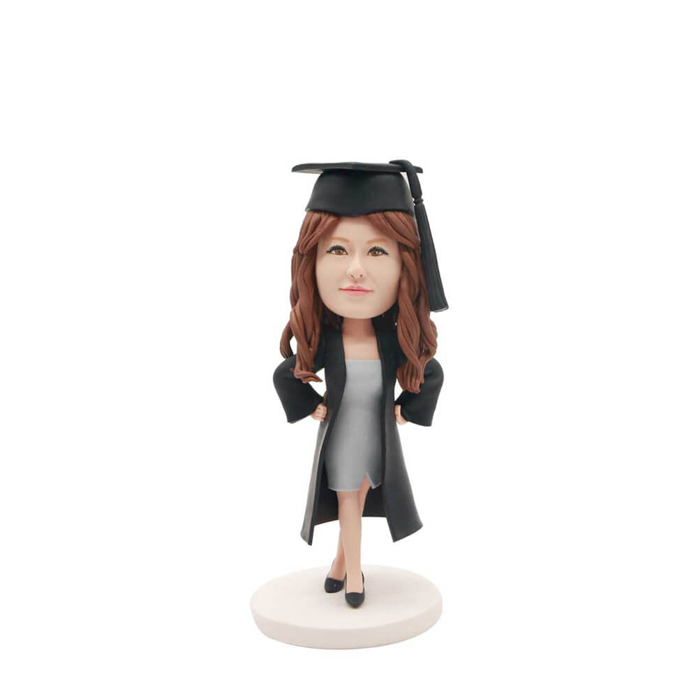 Female Graduate In Gown with Arms Akimbo Custom Bobblehead