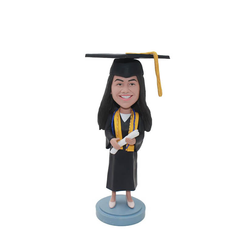 Female in Yellow and Black Gown Graduation Custom Bobbleheads