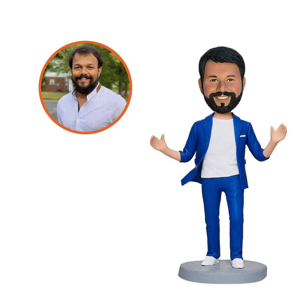 Blue Suit Modern Business Man Custom Bobblehead