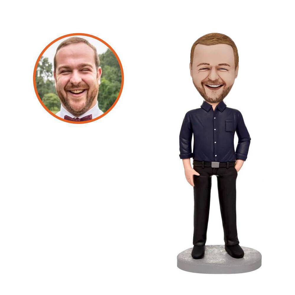 Business Man In Black Suit Custom Bobblehead