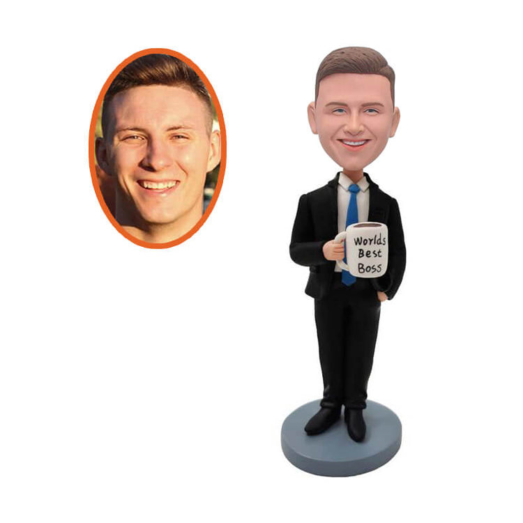 Personalized Business Man in Black Suit Custom Bobblehead