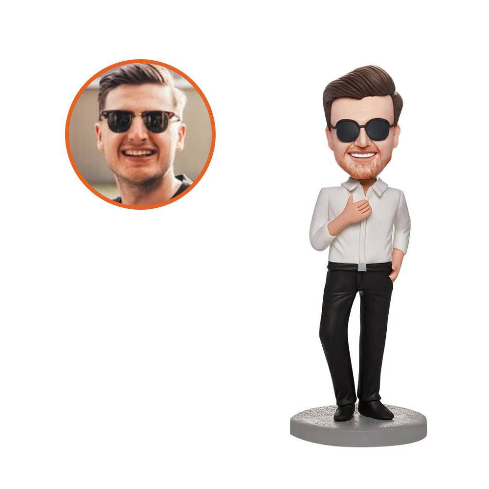 Business Male Custom Bobblehead Wearing A White Shirt