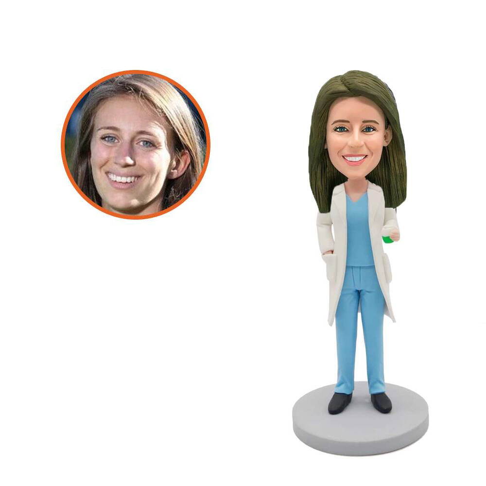 Female Pharmacist With Bottle Custom Bobblehead