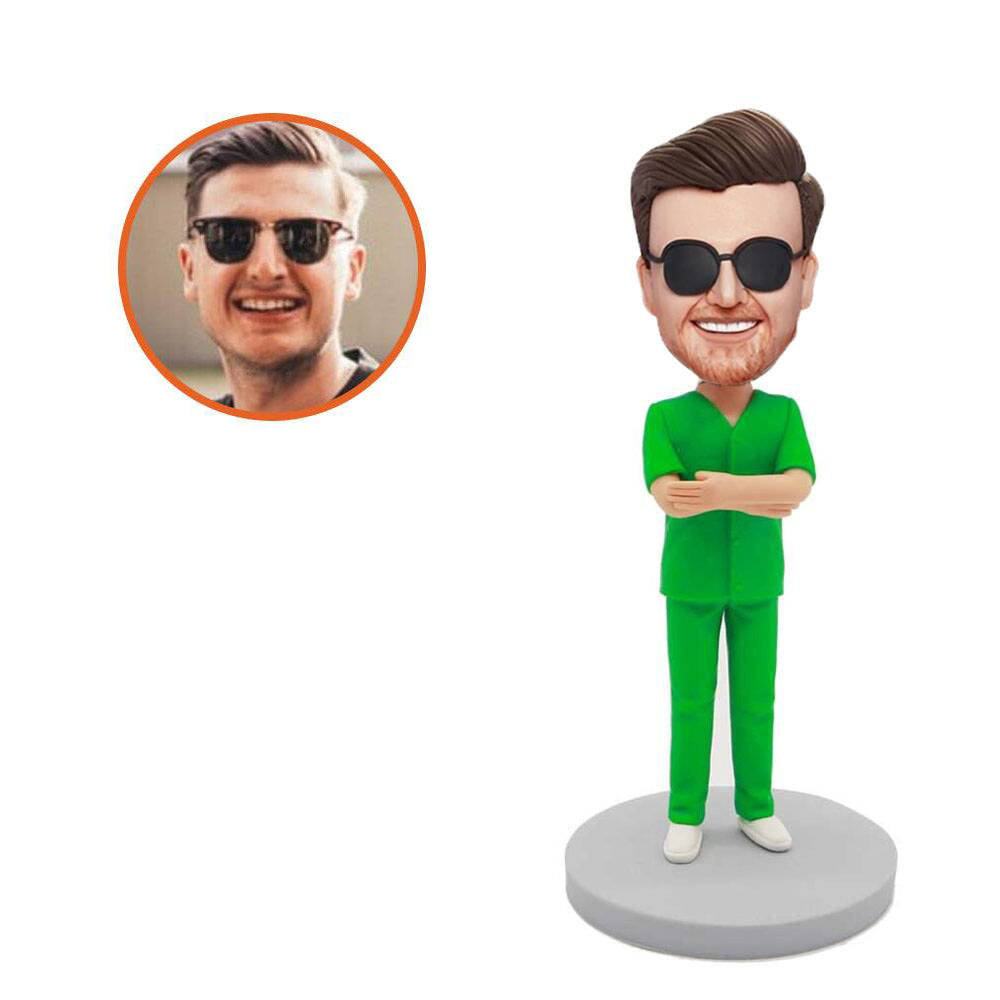Male Doctor Physician In Green Surgical Gown Custom Bobblehead