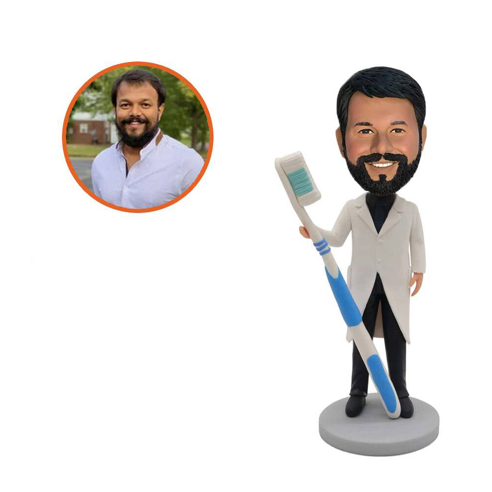 Professional Male Dentist Custom Bobblehead Holding Toothbrush