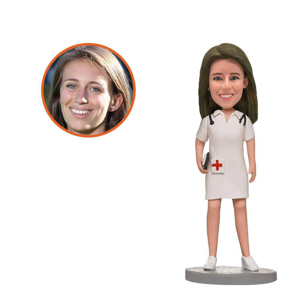 Custom Sexy Female in White Uniform Personalized Nurse Bobbleheads