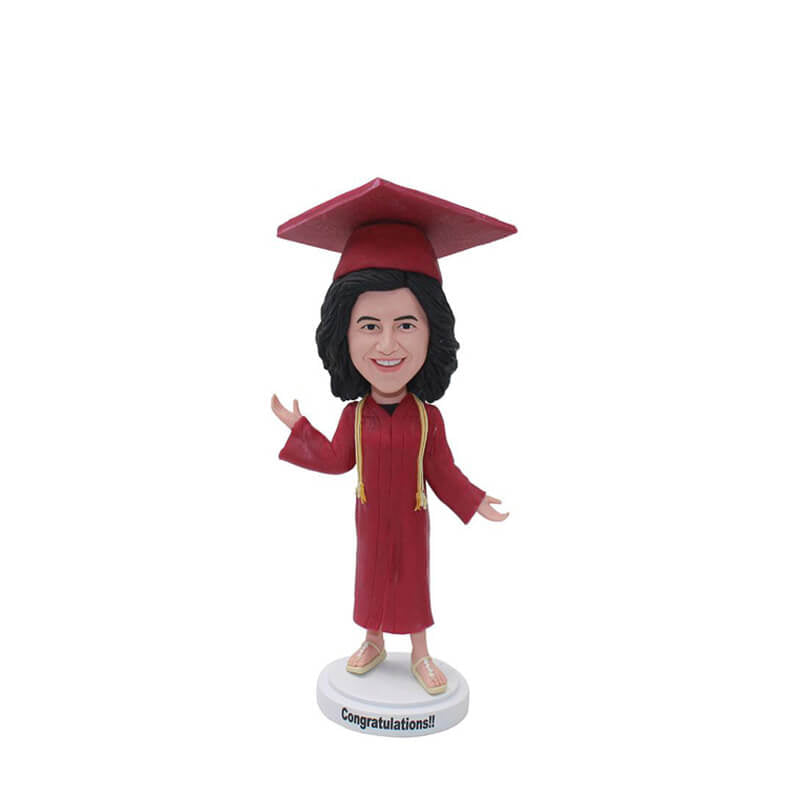 Personalized Female in Red Graduation Custom Bobbleheads