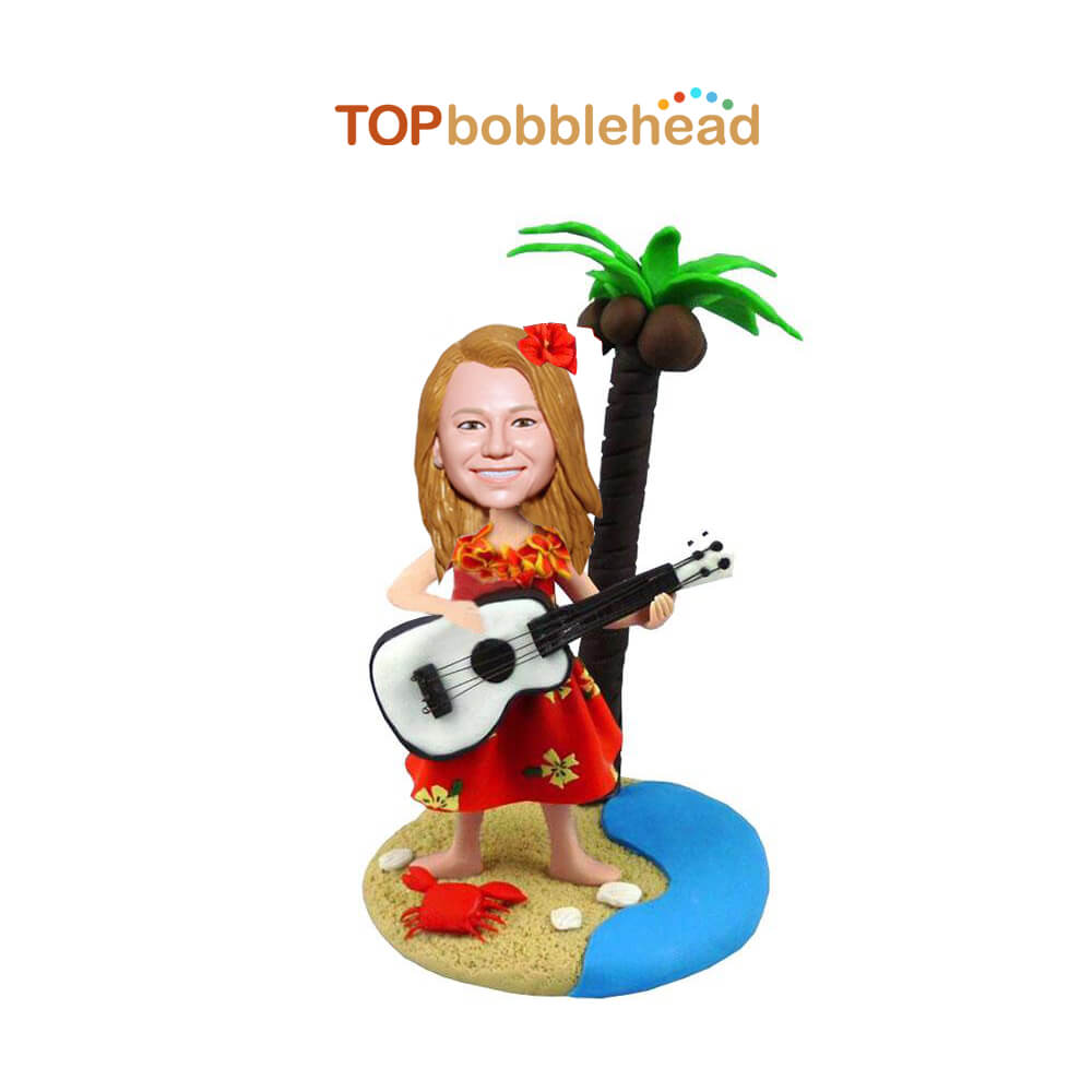 Girl Plays Guitar On Beach Custom Bobbleheads