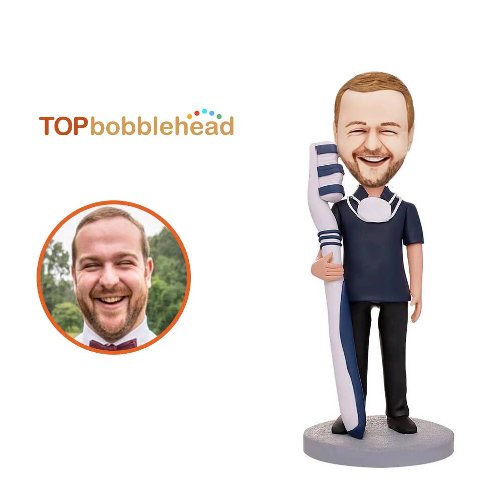 Male Dentist With A Toothbrush With Engraved Text Custom Bobblehead
