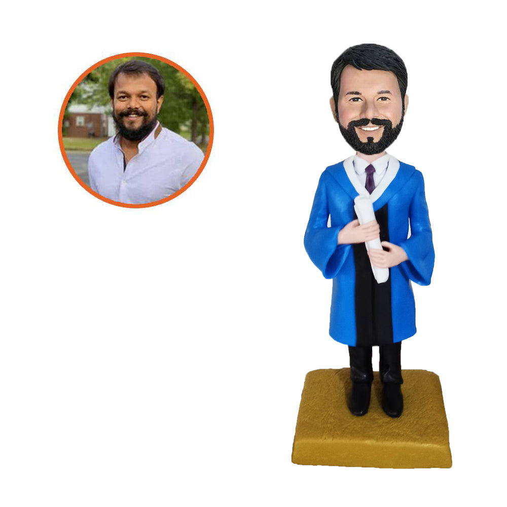 Male Graduation In Blue Gown Custom Bobblehead