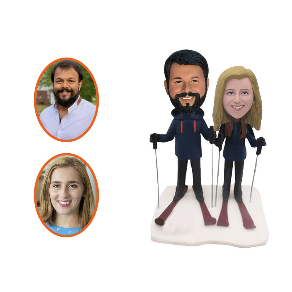 Skiing Couple Custom Bobblehead