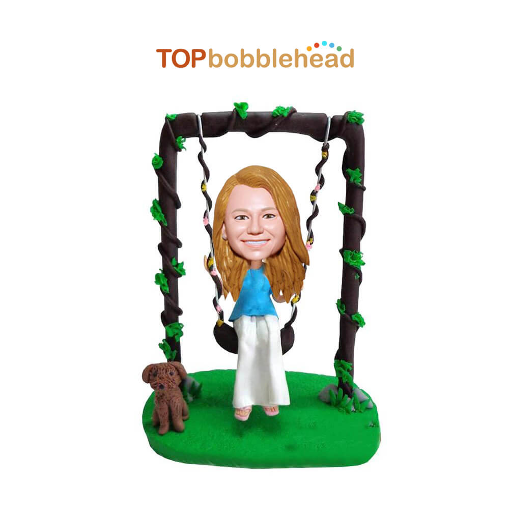 The Swing Girl and Dog Custom Bobbleheads