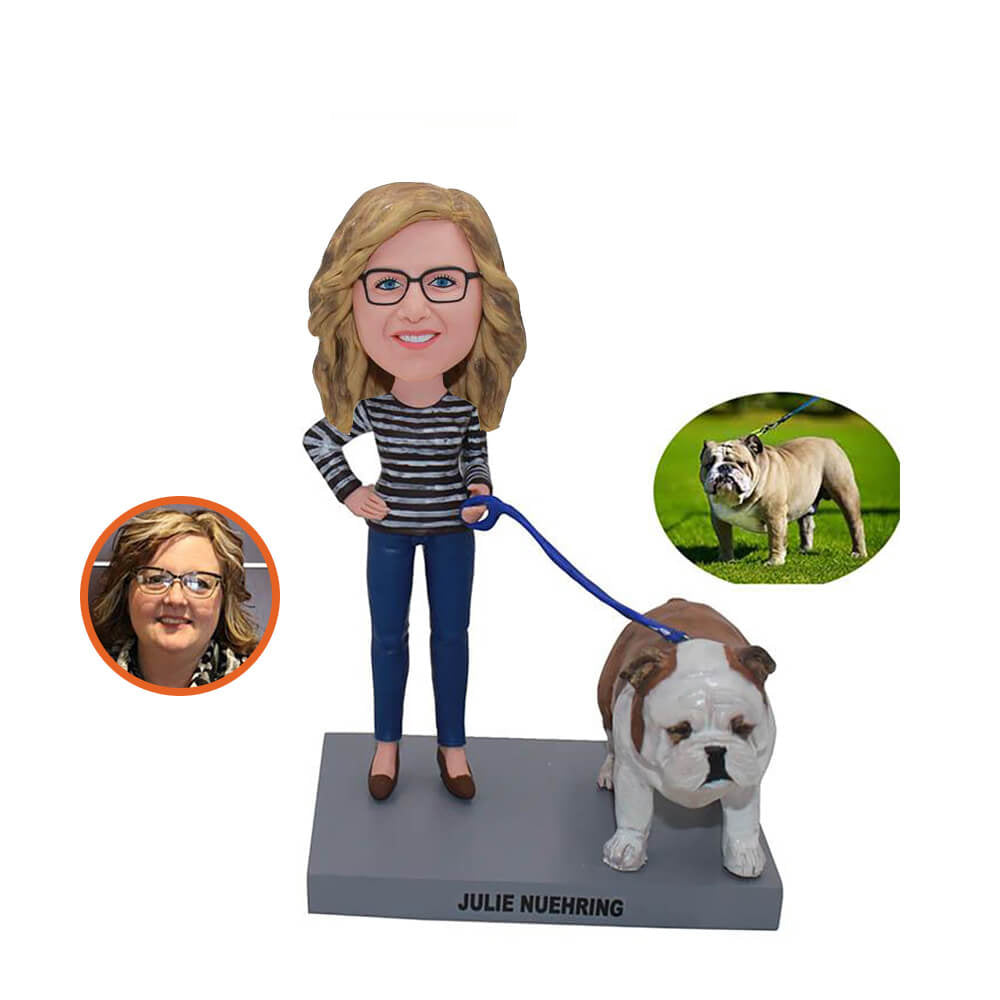 Woman Walking Dog Custom Bobblehead